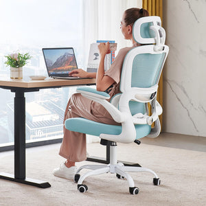 Office Chair Ergonomic Desk Chair, 330 LBS Home Mesh Office Desk Chairs with Wheels, Comfortable Gaming Chairs (Blue)