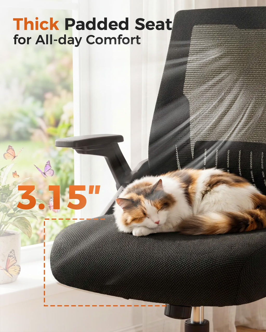 Ergonomic Office Chair with Flip-up Armrests Executive Computer Chair for Home Office, Breathable Mesh & Comfy Lumbar Support, Black