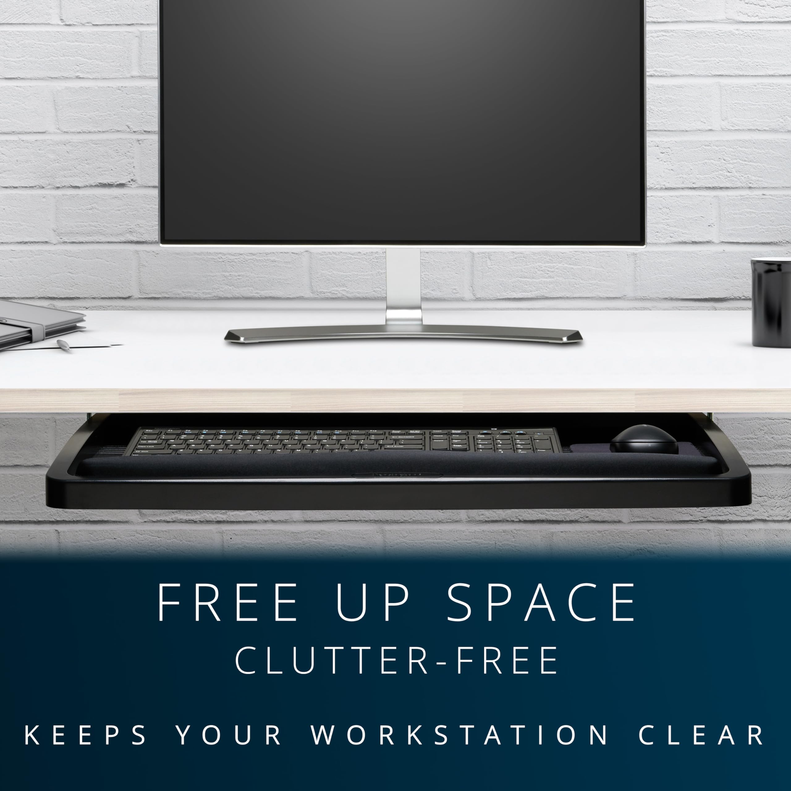 Keyboard Tray Under Desk, SmartFit Ergonomic Slide-Out Keyboard Drawer with Cable Management, Extra-Wide Height Adjustable Keyboard Holder, 24.5" x 11.75", Black K60004US
