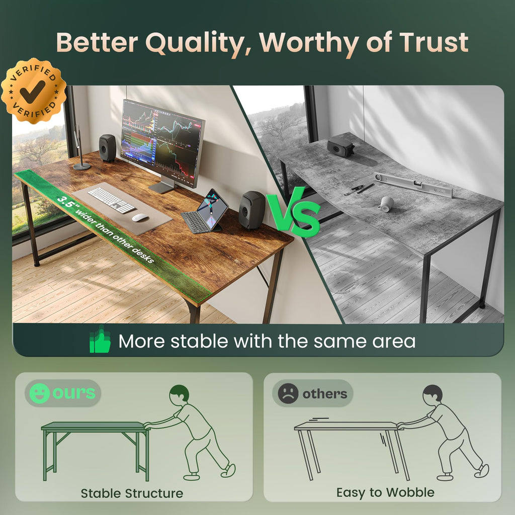 Computer Desk, 55 Inch Home Office Desk, Gaming Writing Work from Home Study Desk, Large Legroom, Sturdy Metal Frame, Modern Simple, Rustic Brown