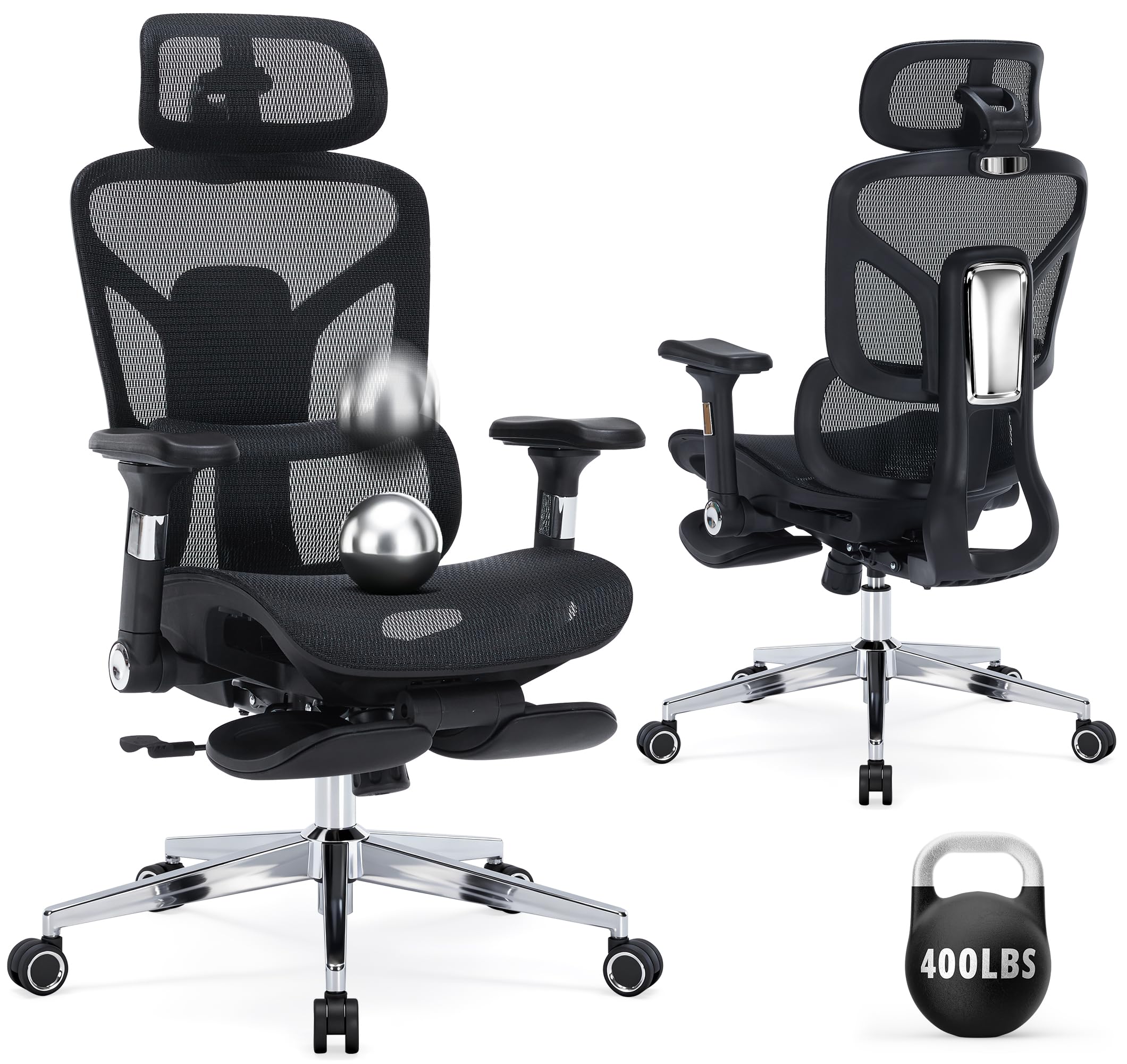 Ergonomic Mesh Office Chair | Adjustable Headrest, 5D Armrests & Footrest | High Back Computer Chair