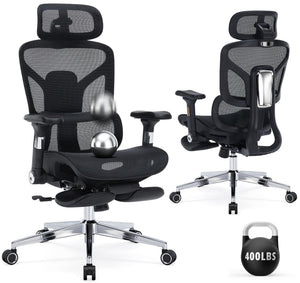 Ergonomic Mesh Office Chair | Adjustable Headrest, 5D Armrests & Footrest | High Back Computer Chair