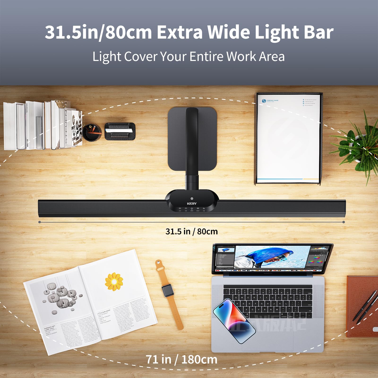 LED Desk Lamp, 24W Architect Desk Lamps with Base 31.5" Wide Home Office Lights 1800LM Extra Bright Table Lighting with Adjustable Lights, 5 Color Modes, Studio Work Lamp for Task, Drafting