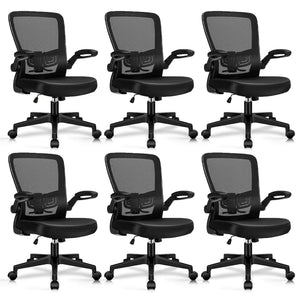 Desk Chairs with Wheels, Ergonomic Mesh Office Chair Adjustable Height and Swivel Lumbar Support Home Office Chair with Flip Up Armrests, Set of 6