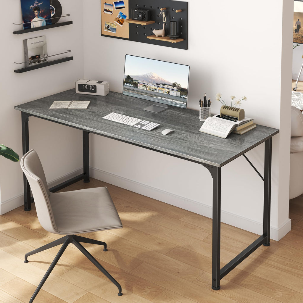 Computer Desk, 55 Inch Home Office Desk, Gaming Writing Work from Home Study Desk, Large Legroom, Sturdy Metal Frame, Modern Simple, Grey