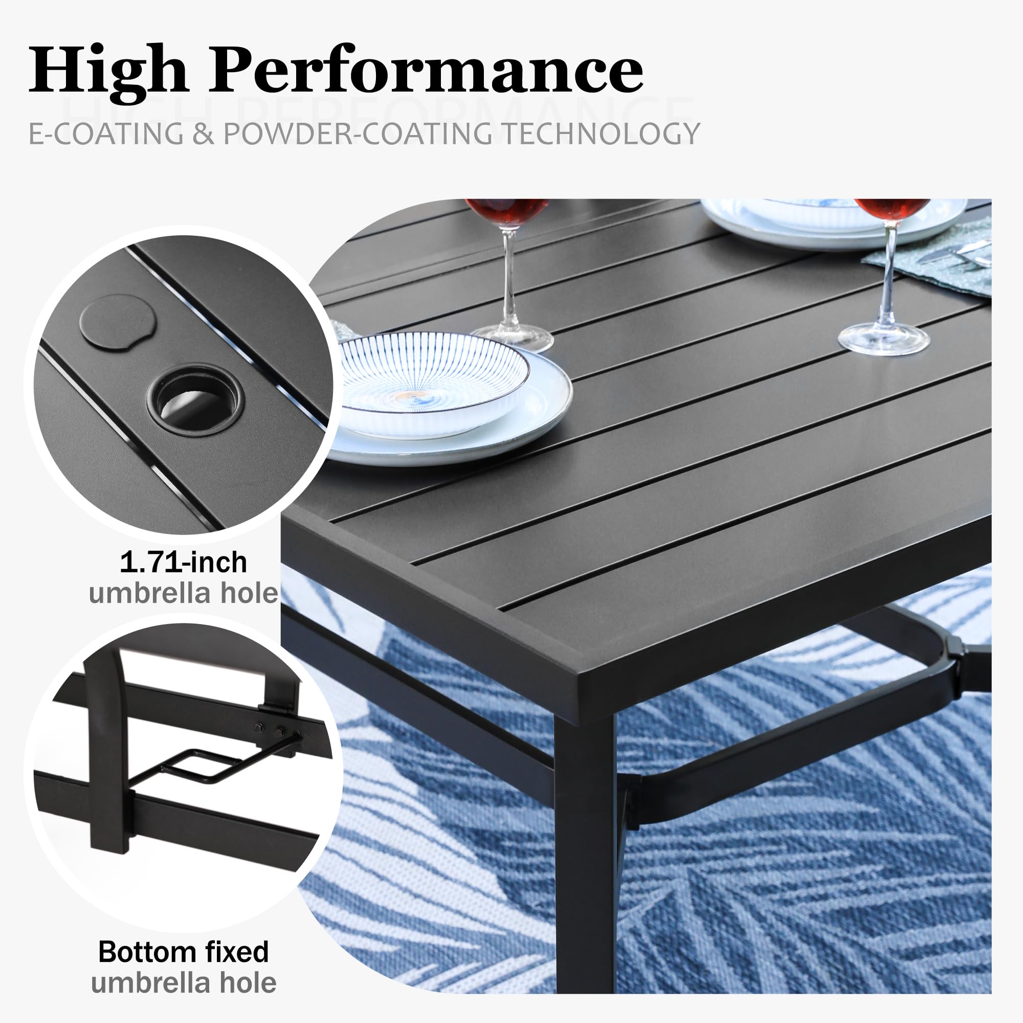 9 Pieces Outdoor Dining Set, Patio Table and Chairs for 8, 8 x Cushioned Rattan Patio Chairs and 1 x 83 Large Rectangle Dining Table, Outdoor Dining Table Set for Lawn Garden
