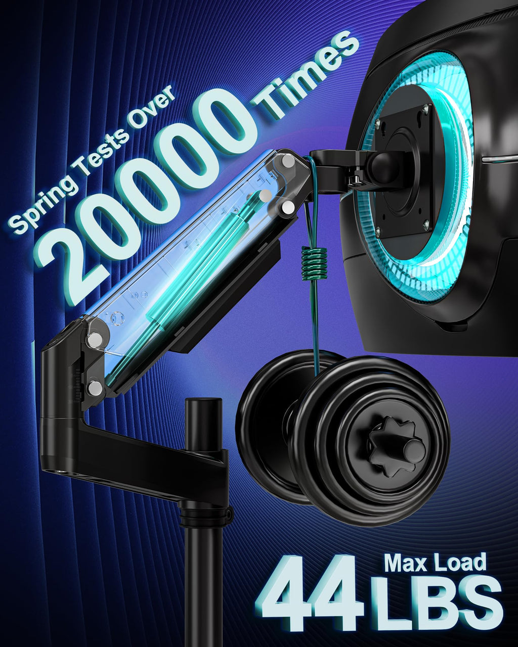 Dual Monitor Arm for Max 49" Ultrawide Screens up to 44 lbs, Heavy Duty Extra Tall Monitor Desk Mount, Vertical Stacked Adjustable Dual Monitor Mount, VESA Mount 75x75mm/100x100mm