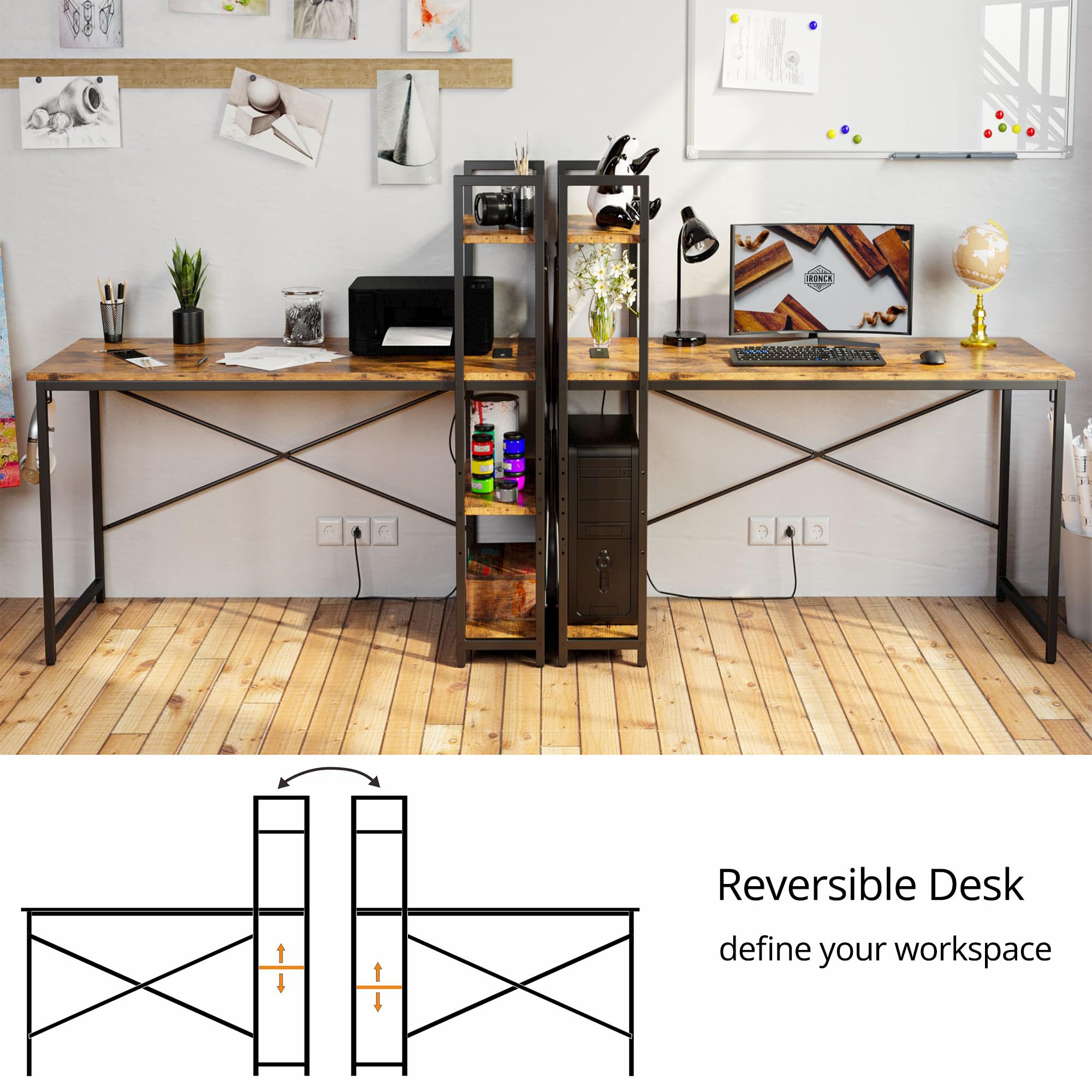 Computer Desk 47" with Power Outlet and Storage Shelves, Study Writing Table with USB Ports Charging Station, PC Desk Workstation for Home Office, Rustic Brown