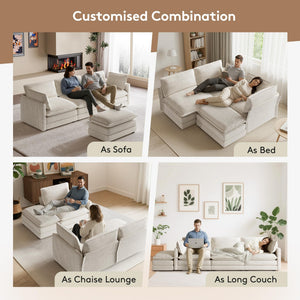 104'' Modular Sectional Cloud Couch with Movable Ottoman, 4 Seat Modern Corduroy Sofa, Deep Seat L Shaped Couch for Living Room Bedroom Apartment, Beige
