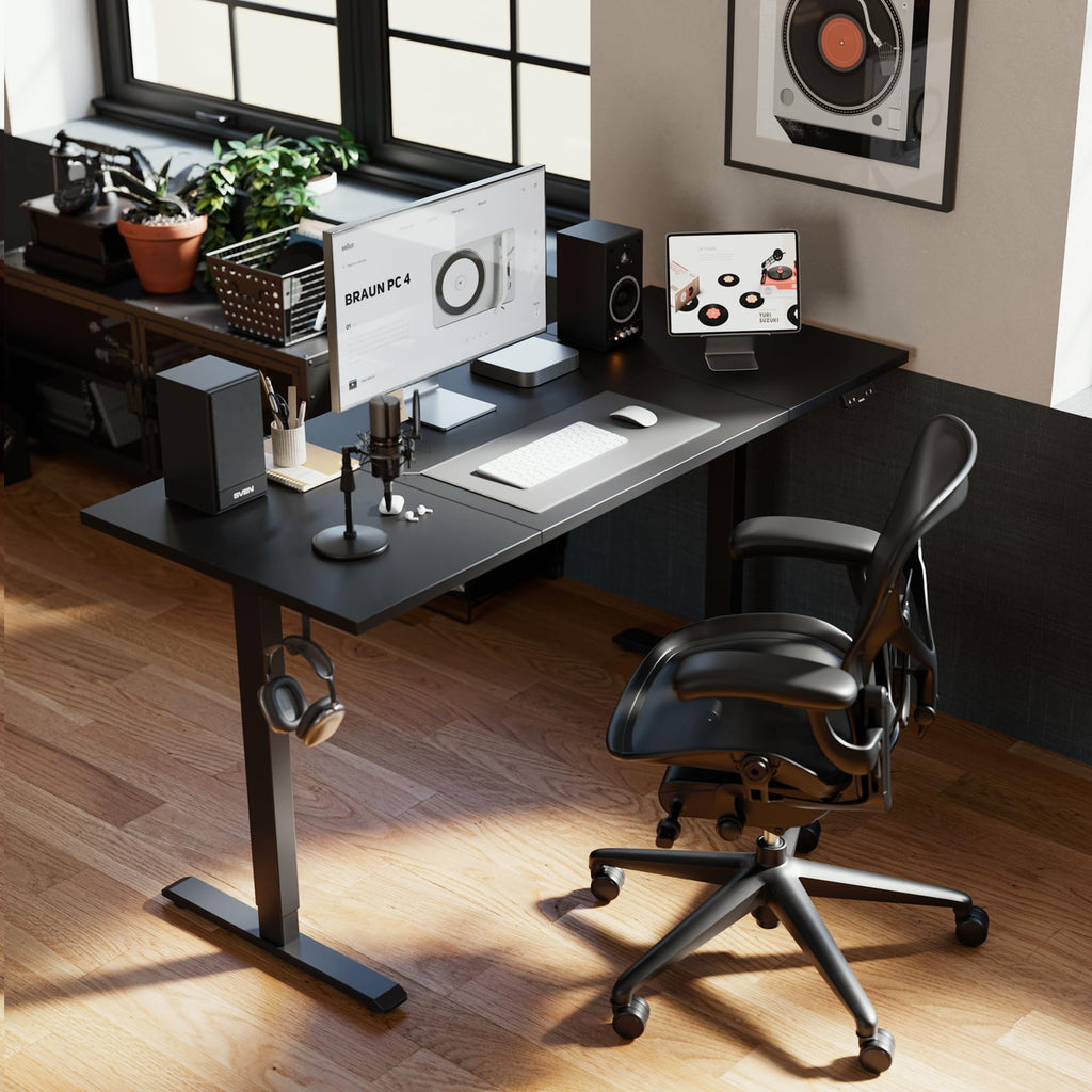 Electric Standing Desk, 63 x 24 Inches Height Adjustable Desk, Sit Stand up for Work Office Home, Ergonomic Rising Computer Table with Memory Preset, Black