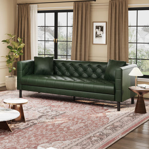 81 in Leather Couch for Living Room, Modern Sofa Couch with Deep Seat, Handmade Button Tufted 3 Seater Sofa, Leather Sofa for Apartment, Office, Green