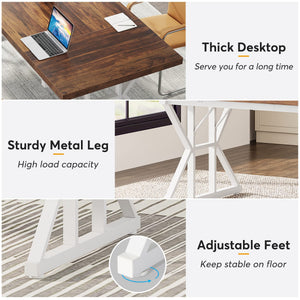 70.8-Inch Executive Desk, Large Computer Office Desk Workstation, Modern Simple Style Laptop Desk Study Writing Table Business Furniture for Home Office (Brown/White, 70.8 Inch)