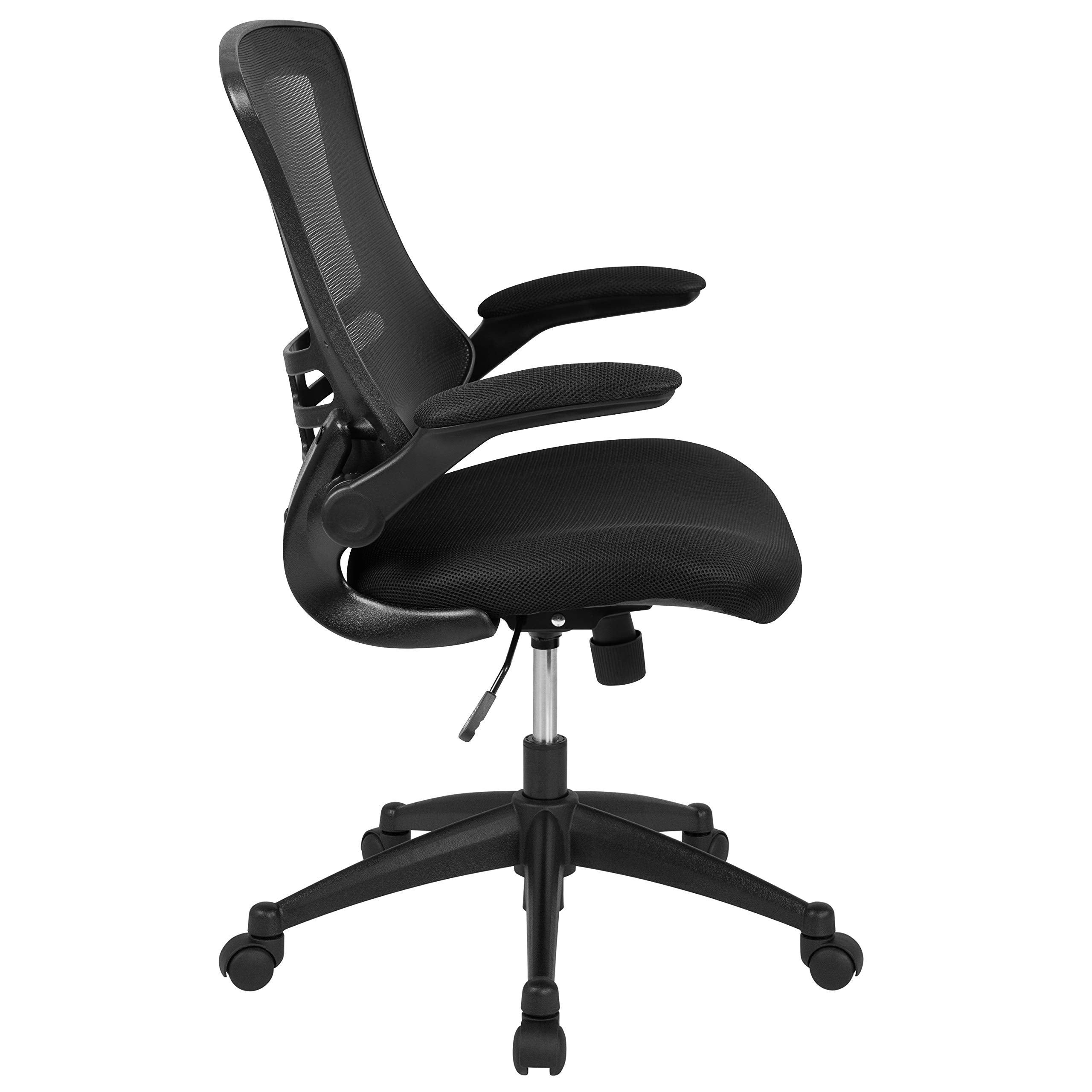 Set of 8 Mid-Back Swivel Ergonomic Task Office Chairs with Flip-Up Arms, Black Mesh