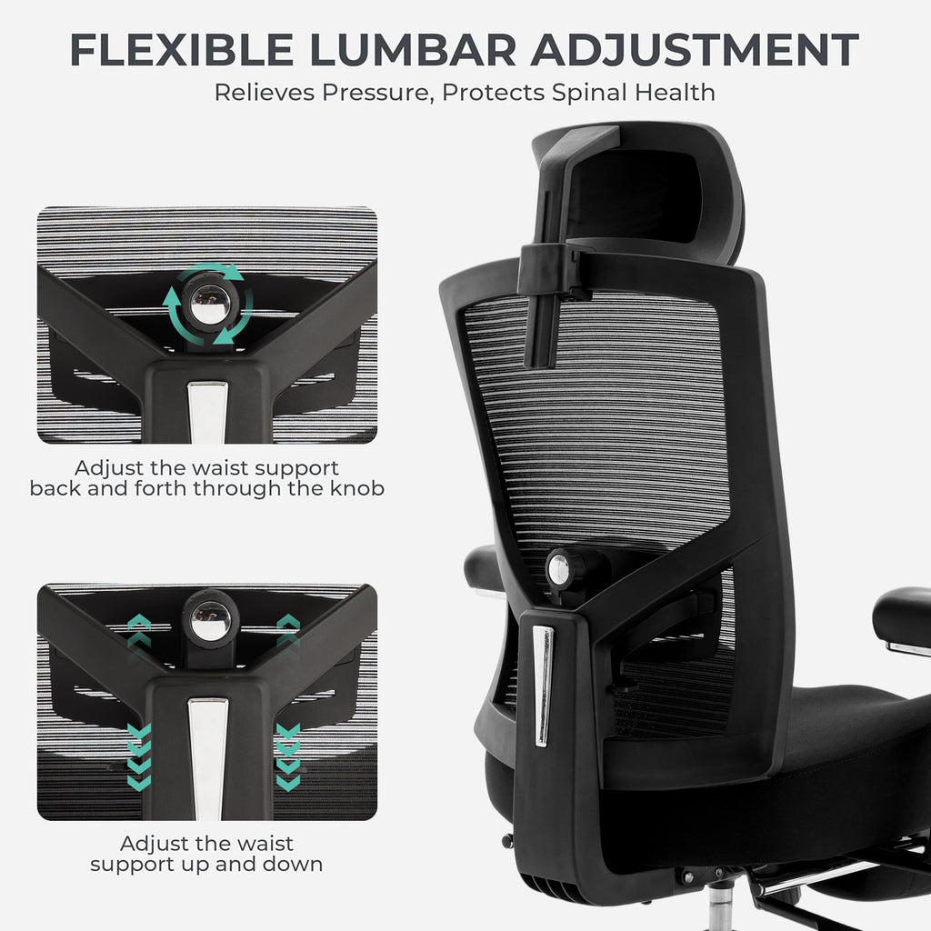 600lbs Big and Tall Office Chair,Oversized Ergonomic Breathable Mesh Desk Chair with W-Shape Thicken Seat Cushion,Computer Chair with Adjustable 4D Armrest,Lumbar Support Footrest Headrest