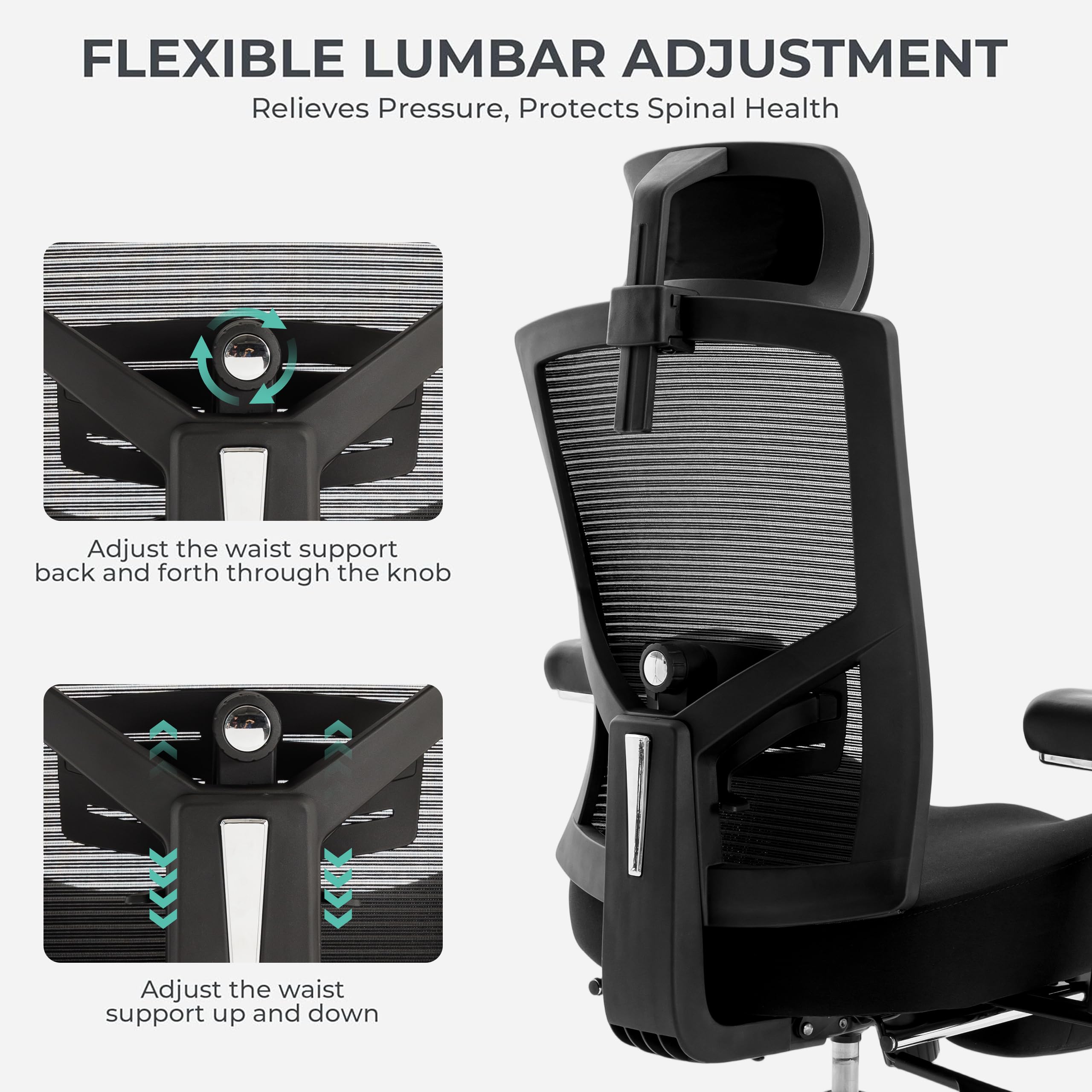 600lbs Big and Tall Office Chair,Oversized Ergonomic Breathable Mesh Desk Chair with W-Shape Thicken Seat Cushion,Computer Chair with Adjustable 4D Armrest,Lumbar Support Footrest Headrest
