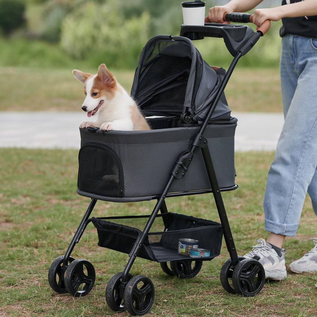 3 in 1 Pet Stroller with Removable Carrier, Folding Stroller for Small/Medium Dogs and Cats, Waterproof, All-Terrain, with Sun Shades, Car Seat