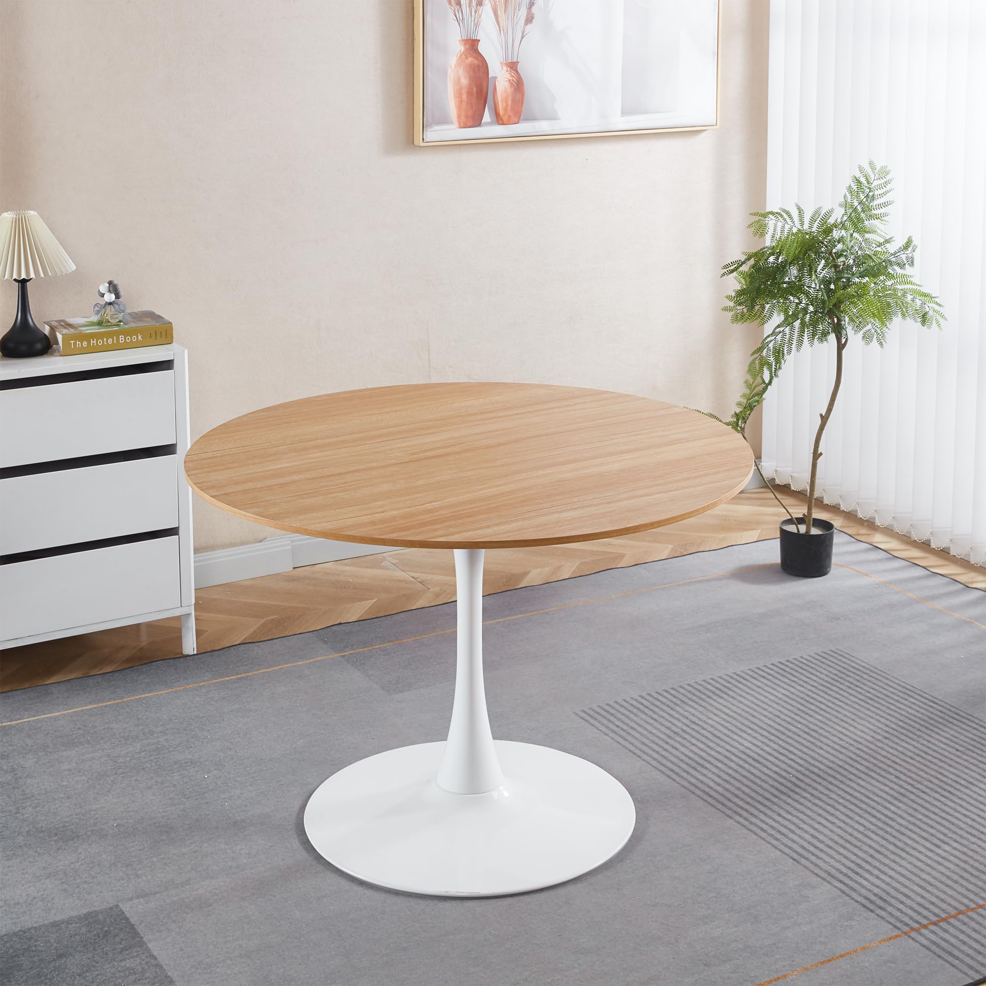 42" Round Tulip Dining Table, Mid-Century Tulip Table Kitchen Tulip Dining Table 2-4 People with MDF Table Top &Metal Base for Office Living Room