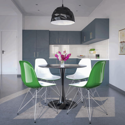 Dining, Modern Chrome Eiffel Base and Curved Back Design, Ergonomic and Lightweight Accent Side Chair for Mid-Century Home, Kitchen, and Café (White Green, Set of 2)
