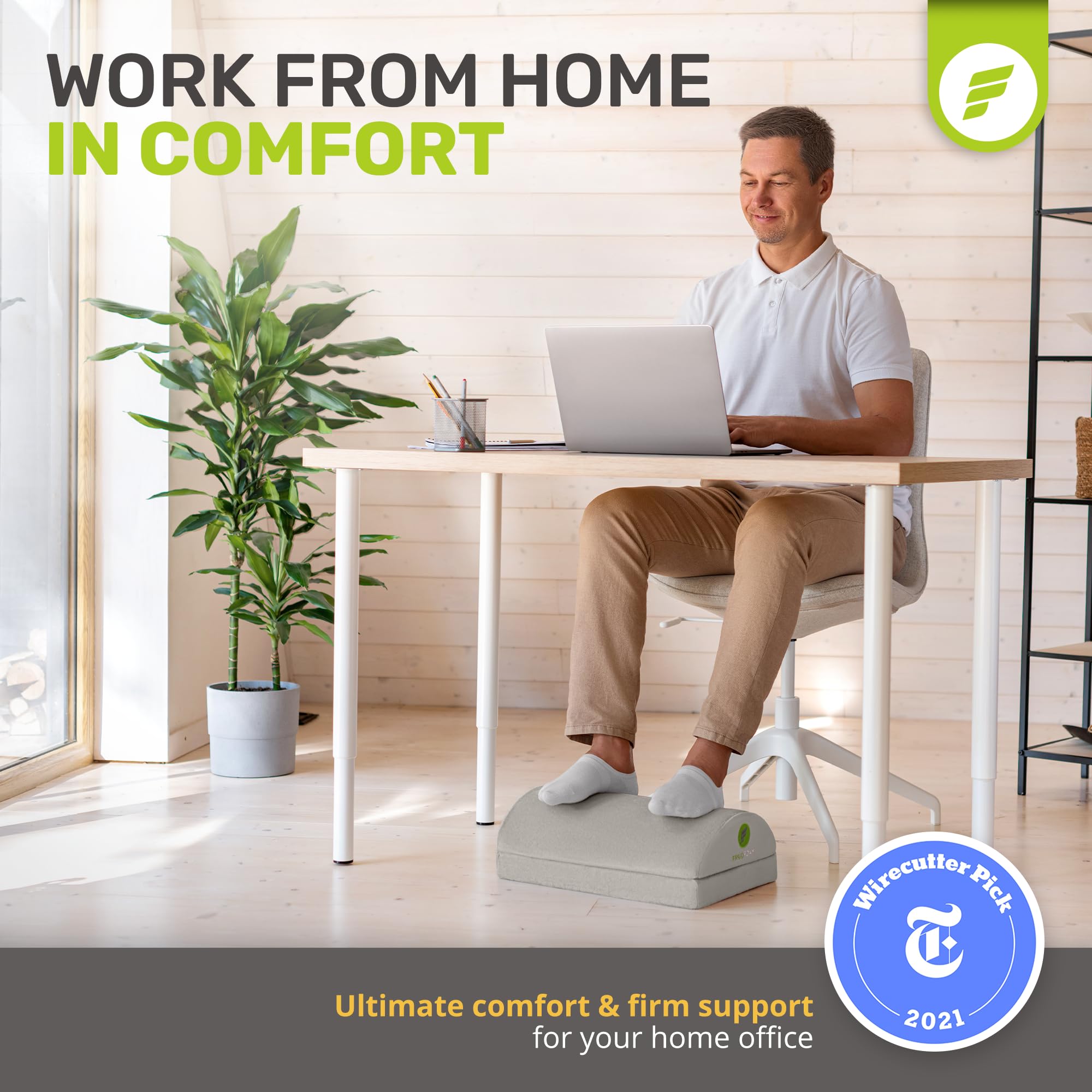 Foot Rest for Under Desk at Work - Chiropractor Endorsed 2in1 Adjustable Premium Under Desk Footrest - Ergonomic Desk Foot Rest with High-Density Compression-Resistant Velvet Soft Foam (Grey)