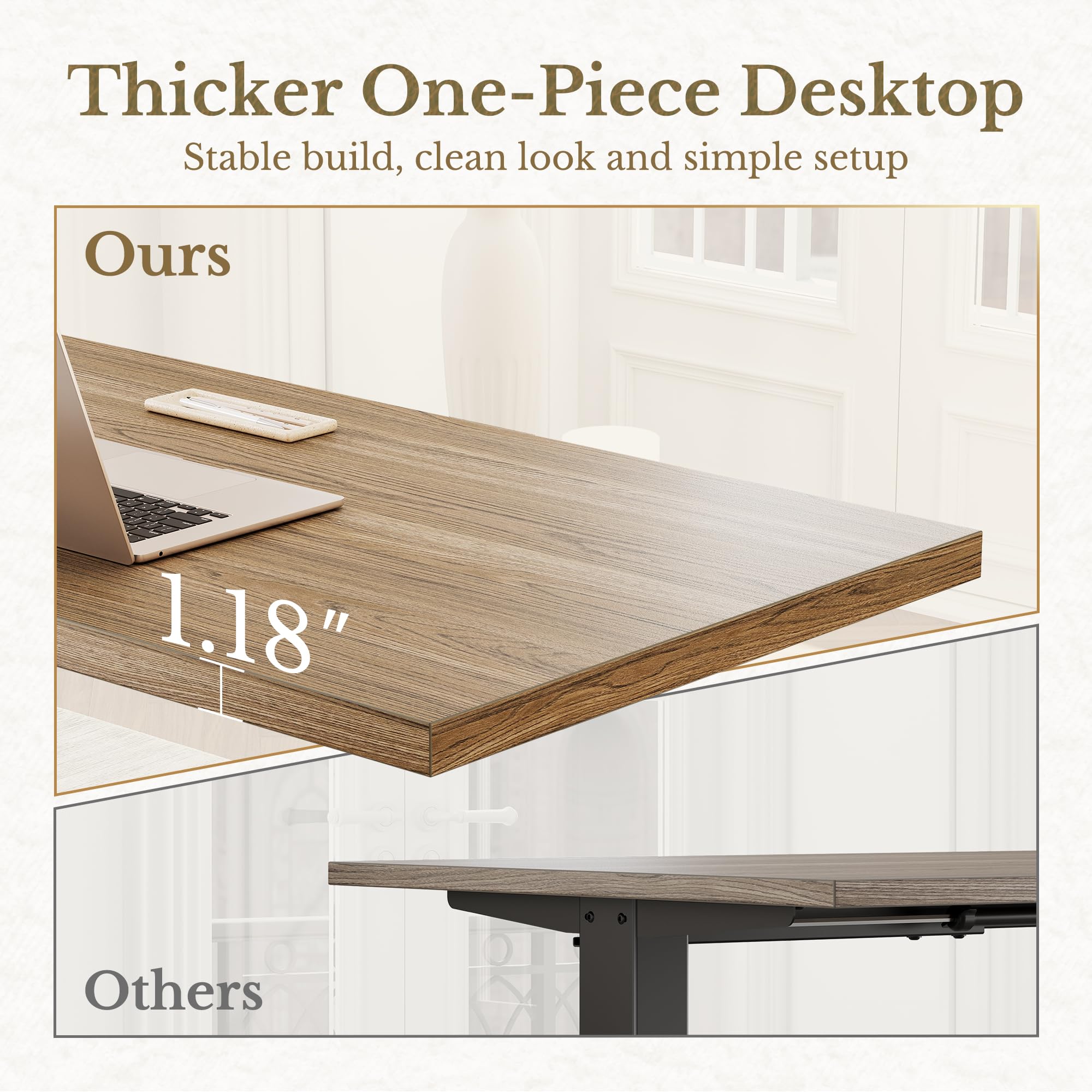Electric Standing Desk, 48 Inch Adjustable Height Sit Stand Up Desk with 1.18" Thickness Whole-Piece Desktop, Computer Office Desk for Home Office, Light Oak