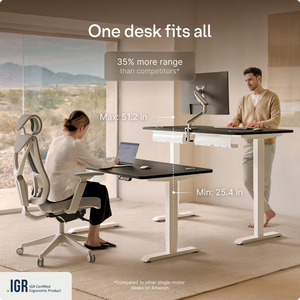 HomePro Standing Desk 54x28 — Made in Europe, Ergonomic Sit Stand Home Office Desk, Electric Height Adjustable, Dual Motor, USB & USB-C Charging, Wobble-Free, Touchscreen, 3 Memory Presets