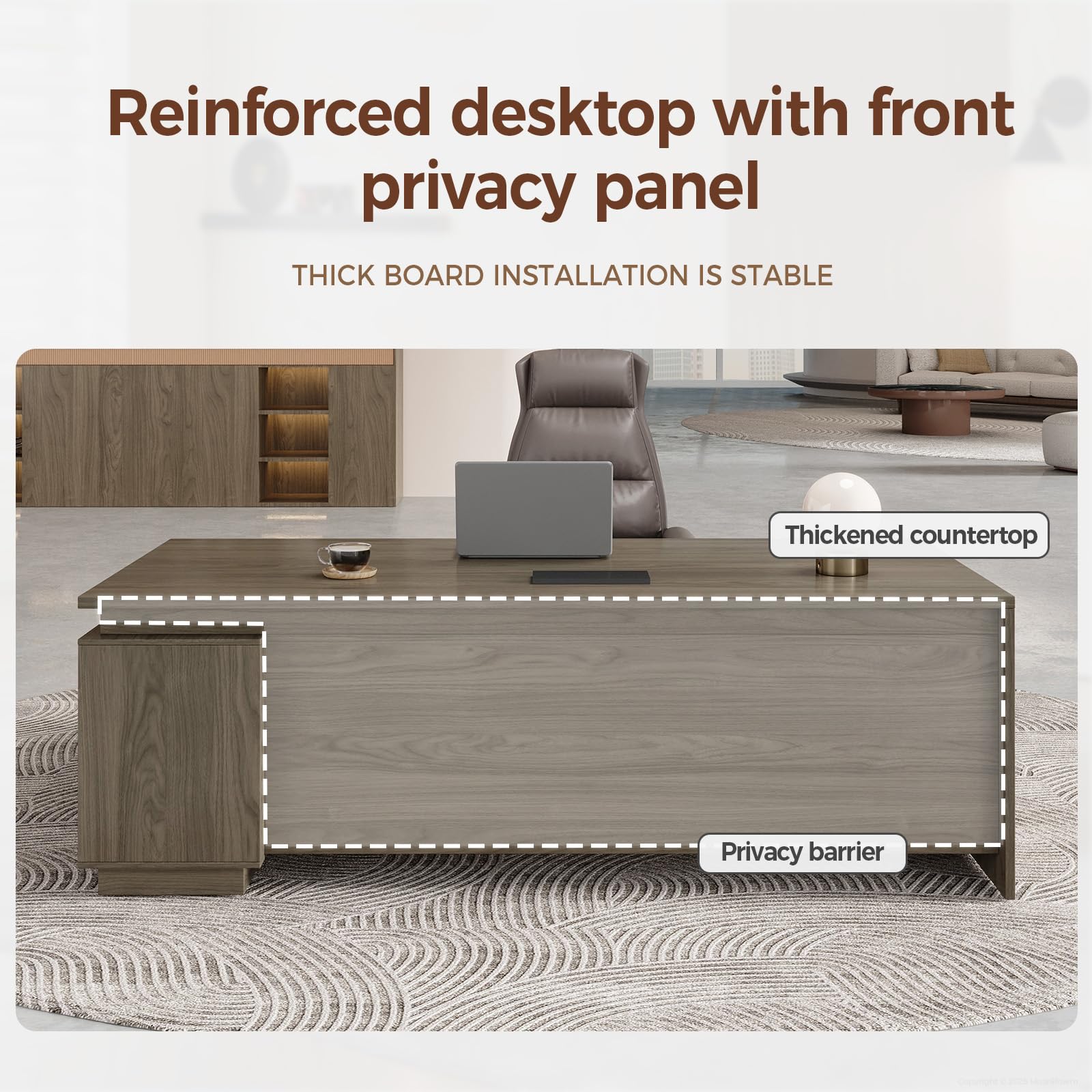 L-Shaped Executive Workstation with Lockable Drawers, 63” Large Office Furniture with Storage Cabinet & Cable Management, Reversible Home Office Setup (Black Walnut,63" L*32" W*30" H)