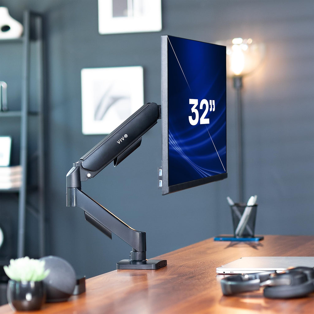 Single 17 to 32 inch Monitor Height Adjustable Counterbalance Mechanical Arm Desk Stand, Classic, Universal VESA Mount, STAND-V001O