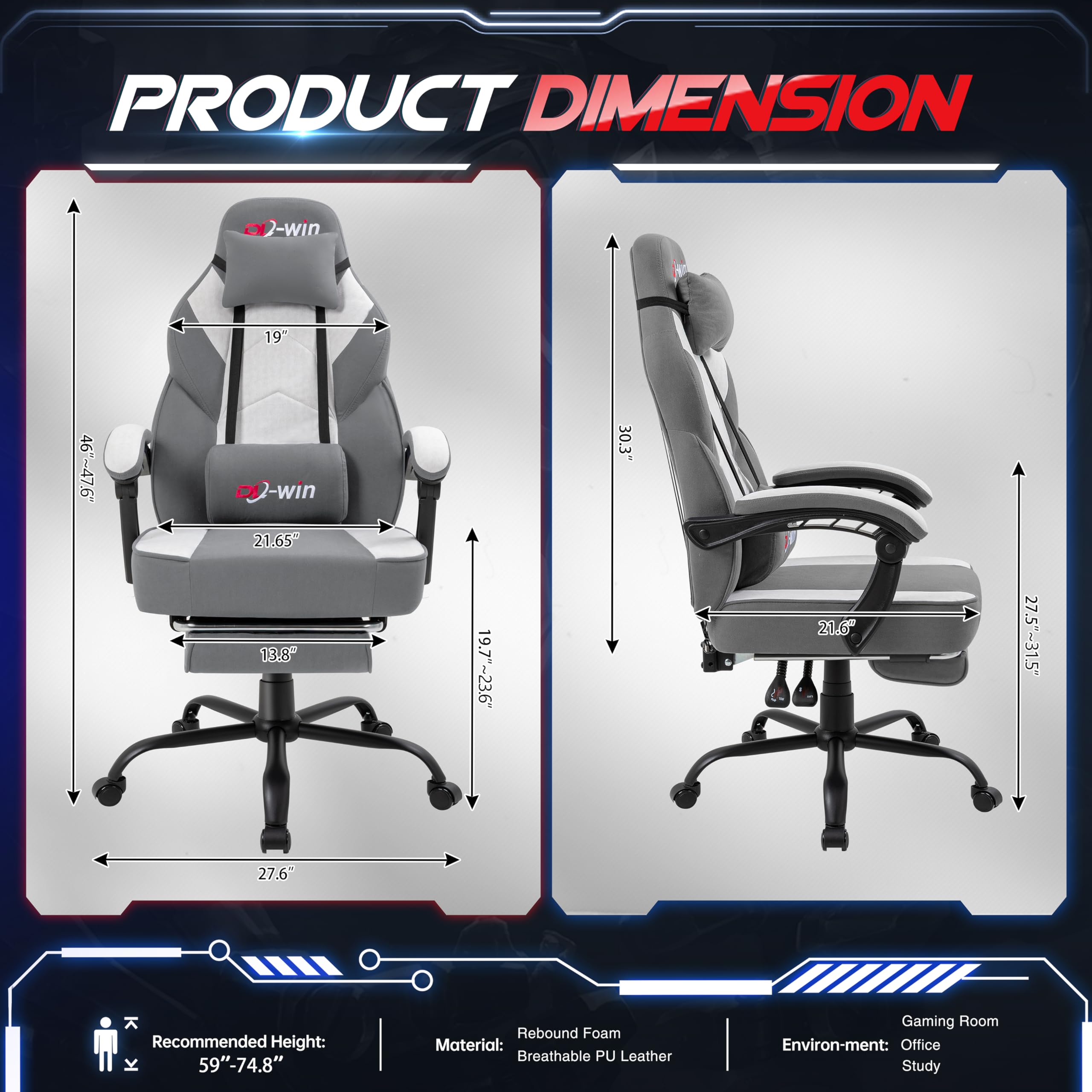 Gaming Chair for Adults with Footrest & Massage Lumbar Support, Ergonomic High Back Gamer Chair, Adjustable Swivel Computer Gaming Chairs with Headrest and Linkage Armrests,Green (Greige)