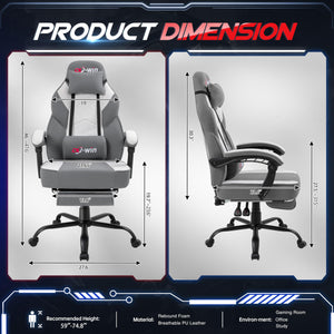 Gaming Chair for Adults with Footrest & Massage Lumbar Support, Ergonomic High Back Gamer Chair, Adjustable Swivel Computer Gaming Chairs with Headrest and Linkage Armrests,Green (Greige)