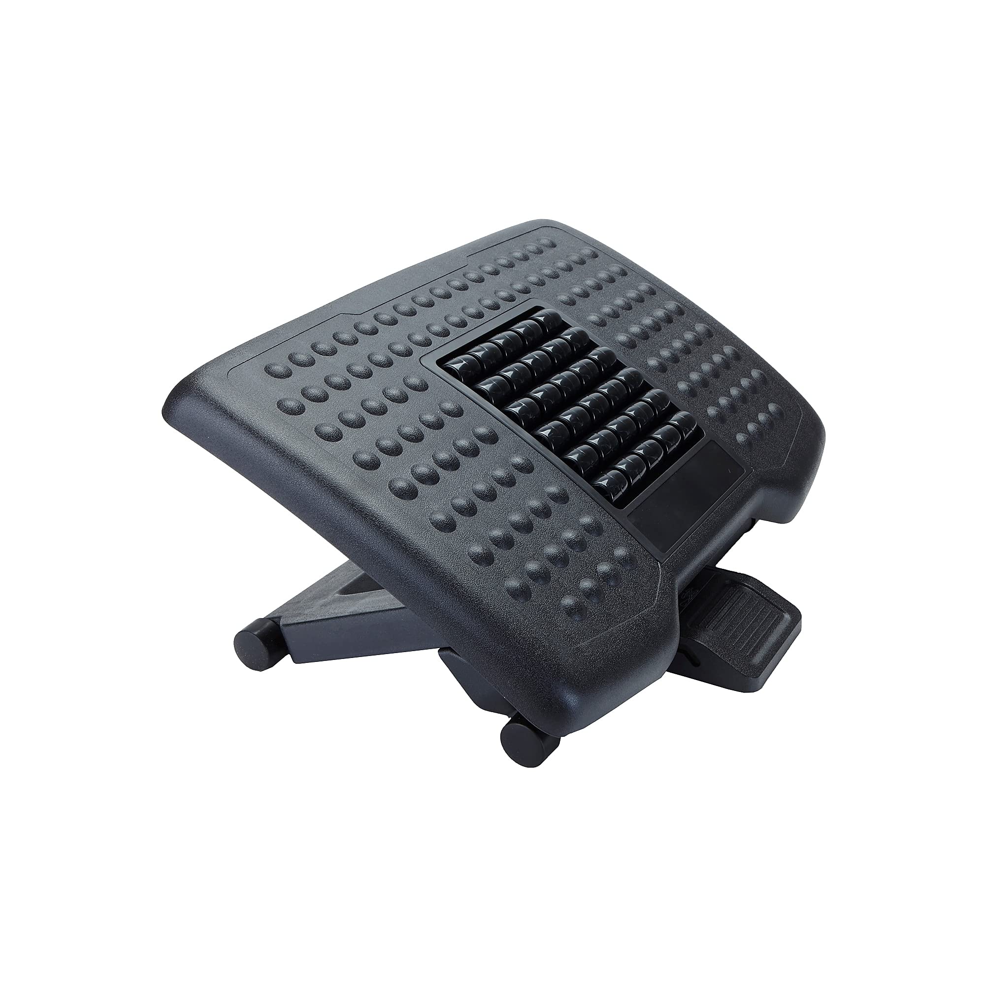 Adjustable Height Ergonomic Foot Rest with Massage Rollers, Black