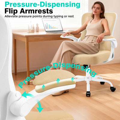 Office Chair - Ergonomic Breathable Mesh Desk Chair with Adjustable Lumbar Support and Flip-up Armrests - Executive High Back Rolling Swivel Comfortable Computer Gaming Chair for Home Office