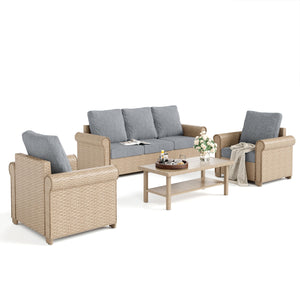 4-Piece Patio Furniture Set, All Weather 5 Seats Outdoor Wicker Sofa with 44
