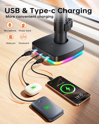 RGB Dual Monitor Desk Mount, Monitor Stand with 3 USB Ports, Charging and USB Data Transfer Function, Adjustable Arms for 13