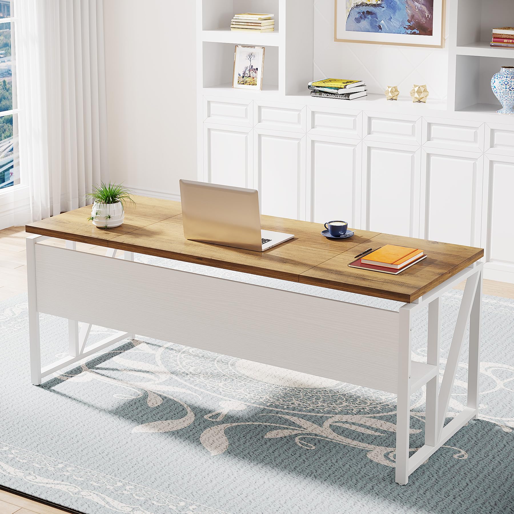 L Shaped Desk with Drawer,63" Executive Computer Desk and lateral File Cabinet, 2 Piece Home Office Furniture for Hanging File, Cabinet with Doors (Walnut, 63-inches)