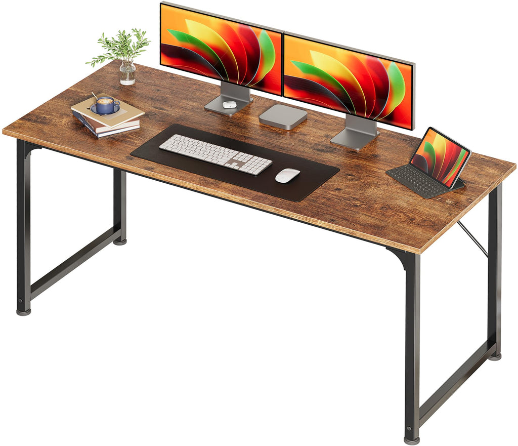 Computer Desk, 55 Inch Home Office Desk, Gaming Writing Work from Home Study Desk, Large Legroom, Sturdy Metal Frame, Modern Simple, Rustic Brown