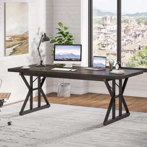 70.8-Inch Executive Desk, Large Computer Office Desk Workstation, Modern Simple Style Laptop Desk Study Writing Table Business Furniture for Home Office (Black Oak, 70.8 Inch)