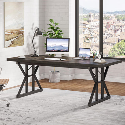 70.8-Inch Executive Desk, Large Computer Office Desk Workstation, Modern Simple Style Laptop Desk Study Writing Table Business Furniture for Home Office (Black Oak, 70.8 Inch)