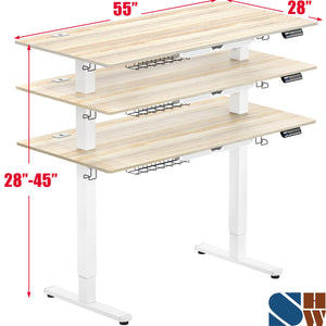55 x 28 Inches Electric Height Adjustable Standing Desk with Drawer and Memory Preset, Maple