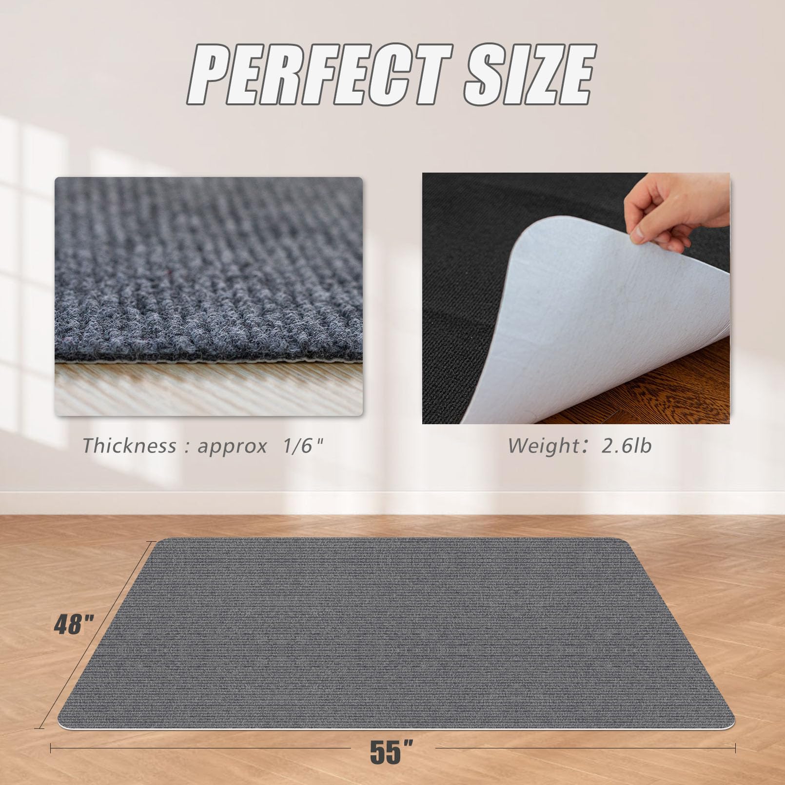 Office Chair Mat for Hardwood Floor,Office Computer Gaming Chair Mat for Tile Floor,Large Floor Protector Rug,Anti-Slip,Easy to Clean,Grey(48"x55")