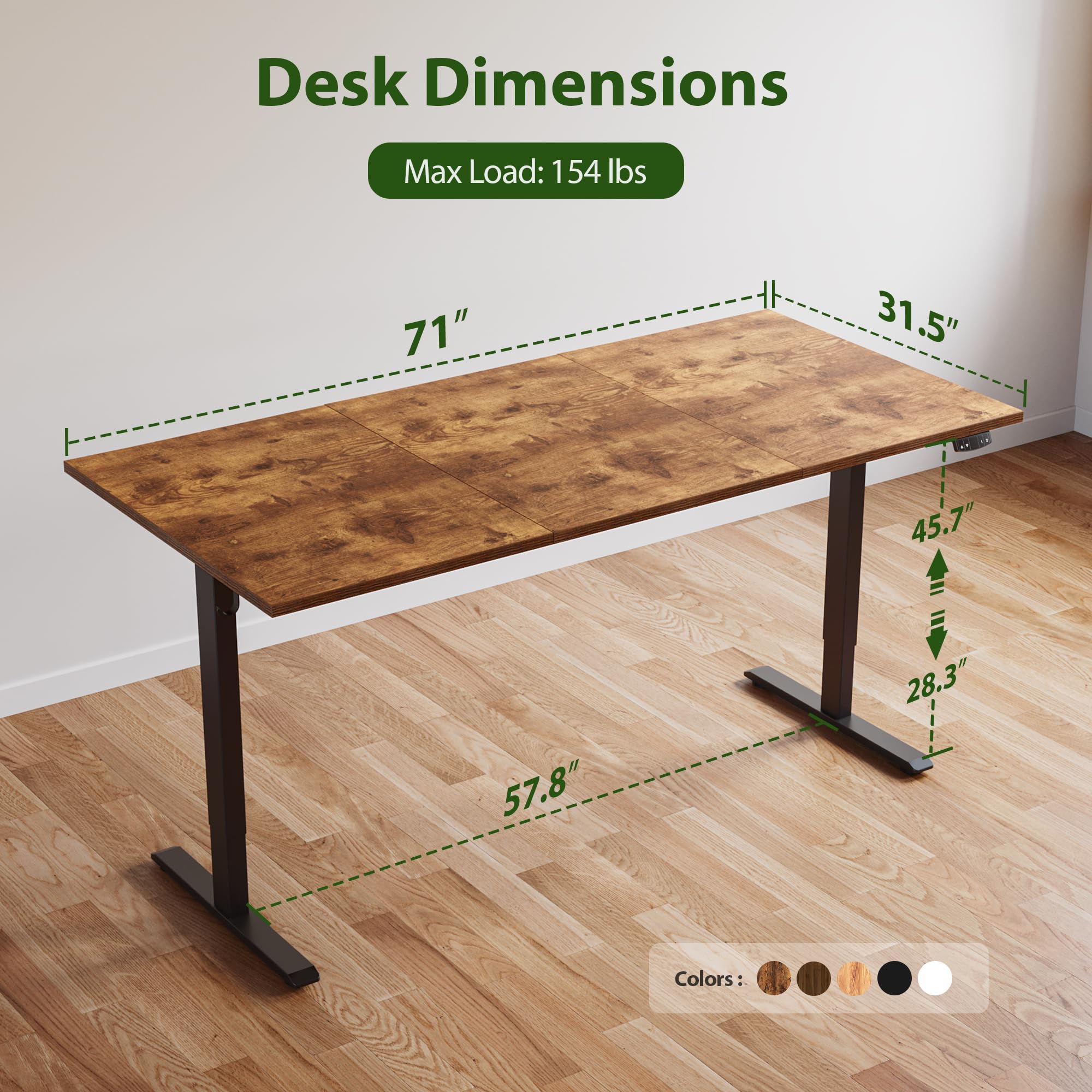 Electric Standing Desk, 71 x 31.5 Inches Height Adjustable Desk, Sit Stand up for Work Office Home, Ergonomic Rising Computer Table with Memory Preset, Rustic Brown