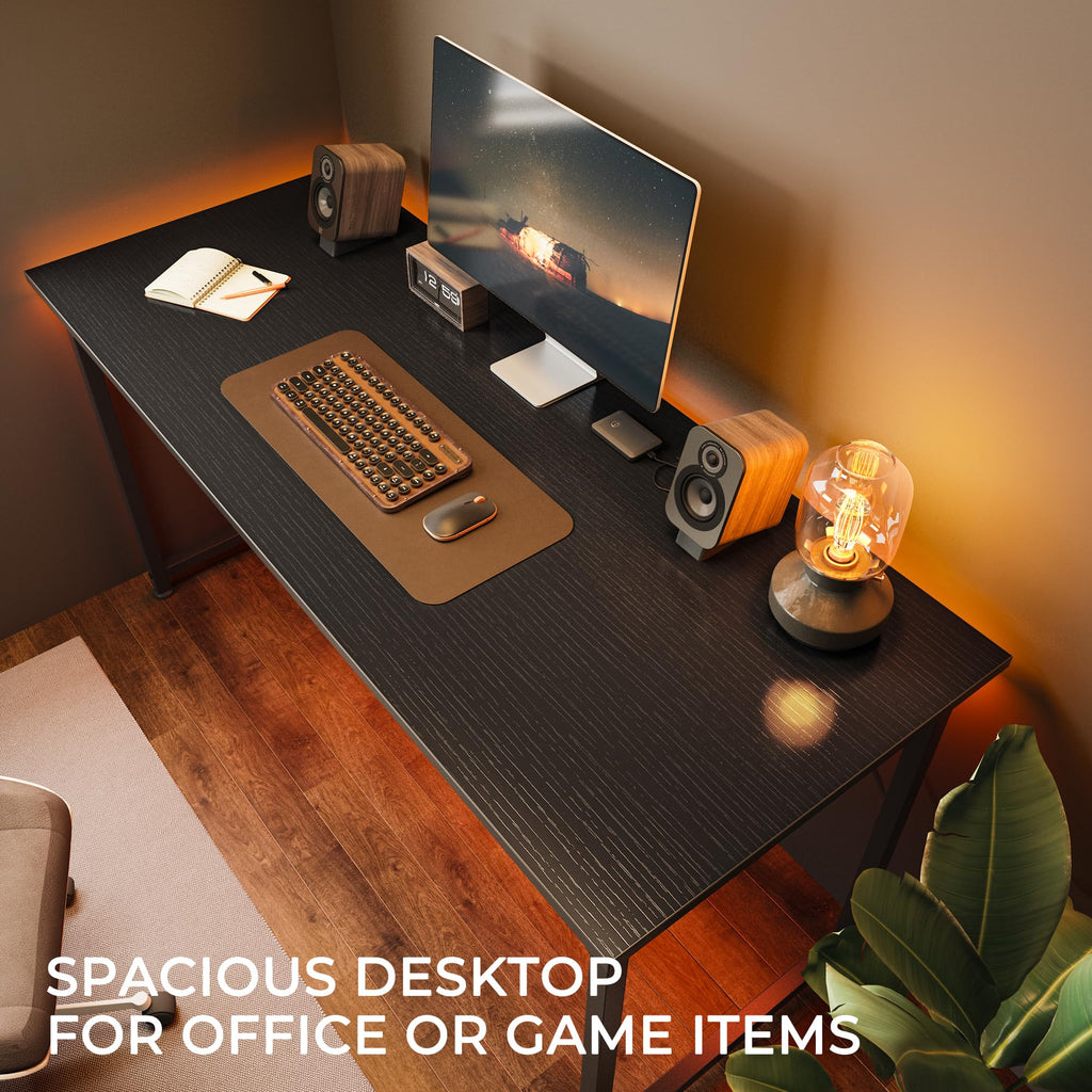 48 Inch Office & Gaming Desk with Storage, Modern Simple Design, Large Legroom, Black Metal Frame