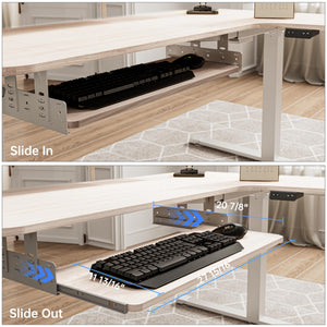 Adjustable Keyboard Tray Under Desk, 28x11 Inch Large Slide Out Keyboard & Mouse Platform Tray, Wooden Pull Out Computer Keyboard Drawer for Typing Home Office Desk, Maple