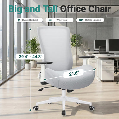 Big and Tall Home Office Desk Chair 500lb Capacity for Heavy People, Ergonomic Wide Mesh Desk Chair with Stepless Recline & Lock, 5.5