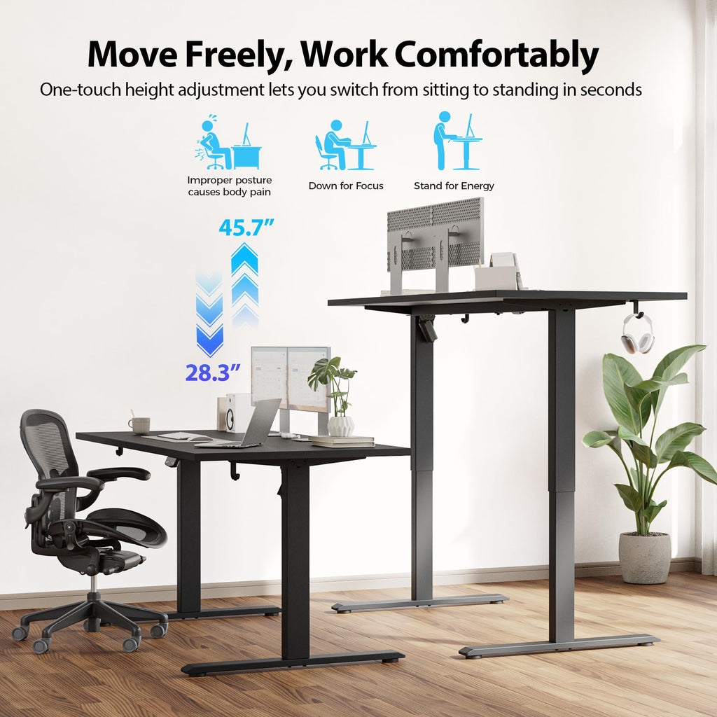 Electric Standing Desk, 55 x 28 Inches Height Adjustable Desk, Sit Stand up for Work Office Home, Ergonomic Rising Computer Table with Memory Preset, Black