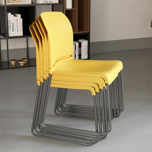 HERCULES Series 880 lb. Capacity Yellow Full Back Contoured Stack Chair with Gray Powder Coated Sled Base
