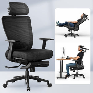 Ergonomic Office Chair with Footrest, Mesh High Back Computer Chair, Home Office Desk Chairs, with Adjustable Lumbar Support/2D Headrest/Reliable Base, OC3 Cloud-F, Black