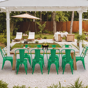 Metal Dining Chair Indoor Outdoor Use Stackable Classic Trattoria Chair Chic Dining Bistro Cafe Side Metal Chairs Set of 4 (Green)
