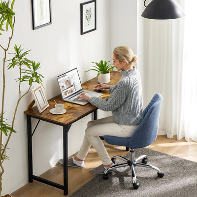 Computer Small Office Desk 47 Inch Student Study Writing Work with Metal Frame Wood Tabletop Modern Simple PC Home Bedroom Table, Rustic Brown