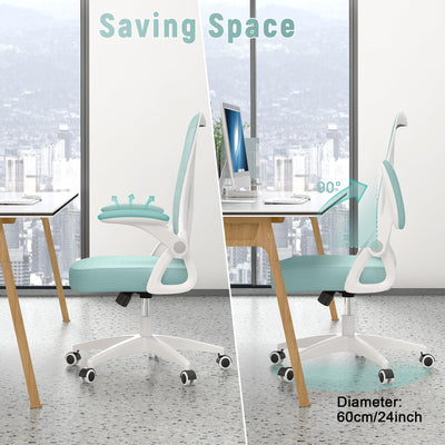Ergonomic Office Chair, Computer Chair with Adjustable Height, Flip-Up Arms and Lumbar Support, Breathable Mesh Desk Chair for Home Study Working (Without Headrest, Green)