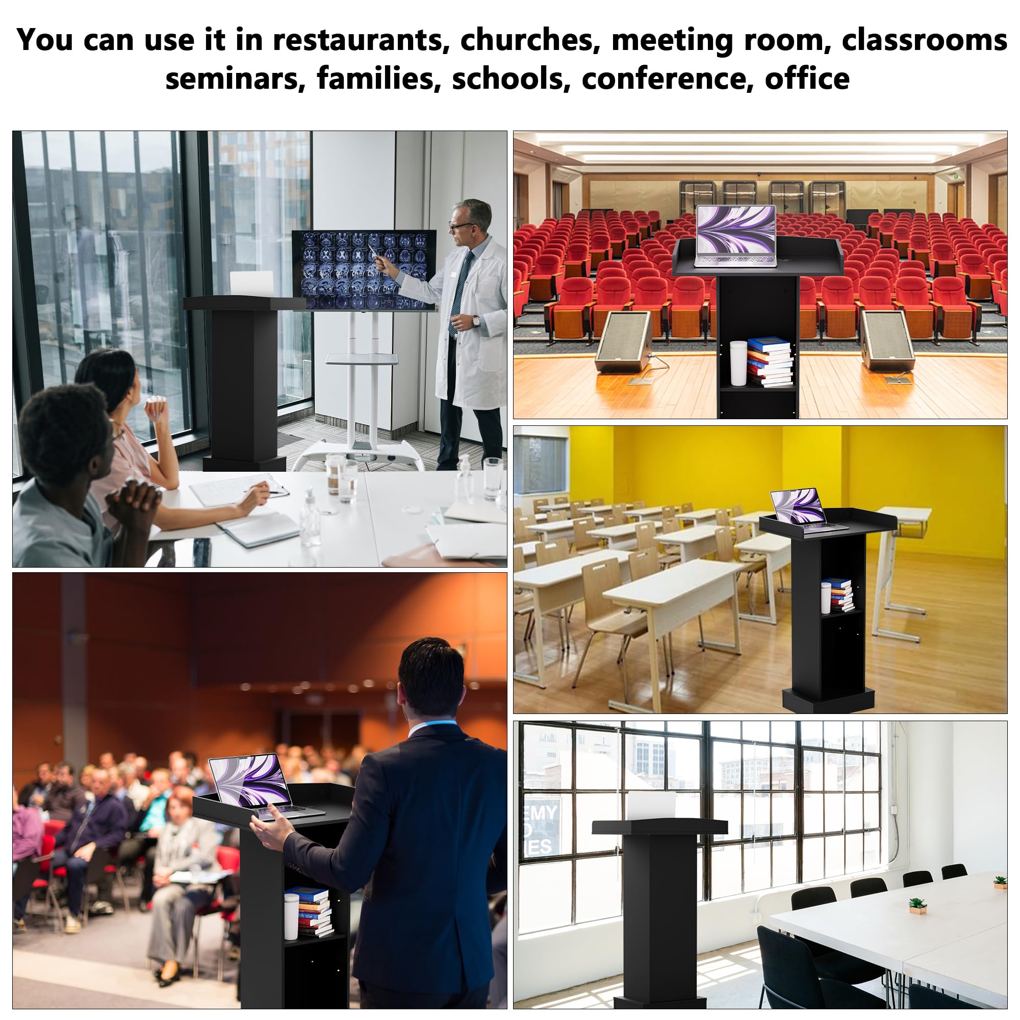 Wood Podium,Simple Podium Stand,12MM Particle Board,Stable Pulpit with Storage,Mic Stand Space,Easy Installation Wooden Lectern for Restaurants,Churches,Seminars and Schools